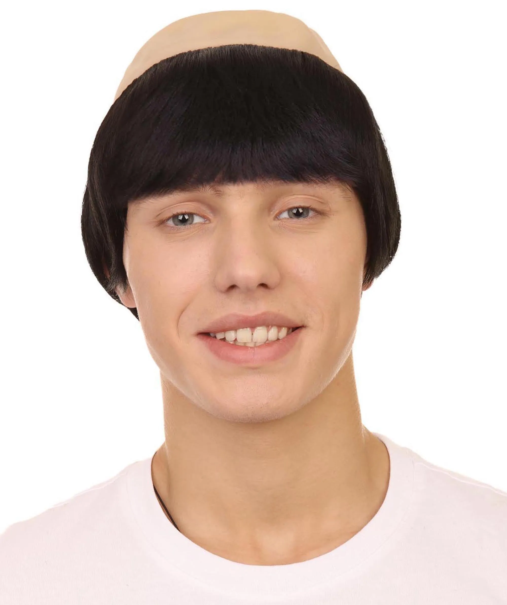 Monk Mens Wig | Black Hair With Bald Cap