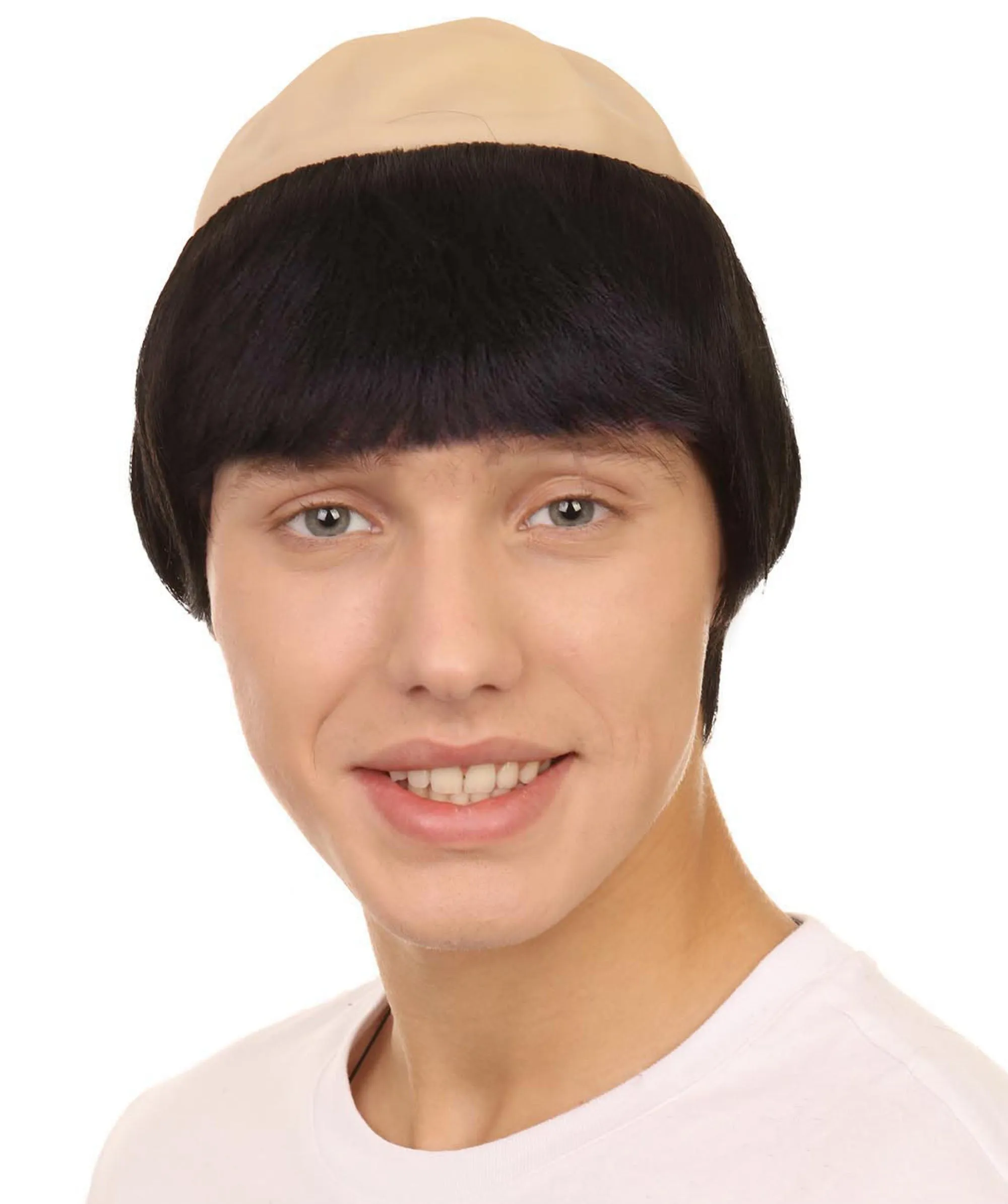 Monk Mens Wig | Black Hair With Bald Cap