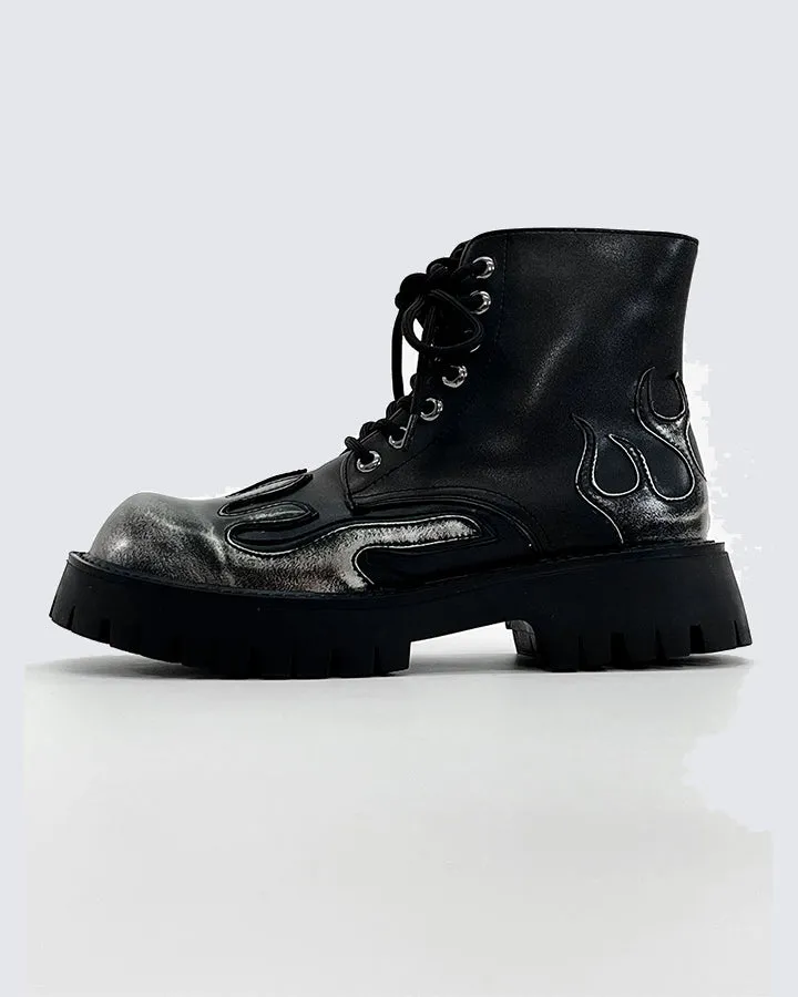 Punk Flame Platform Ankle Boots