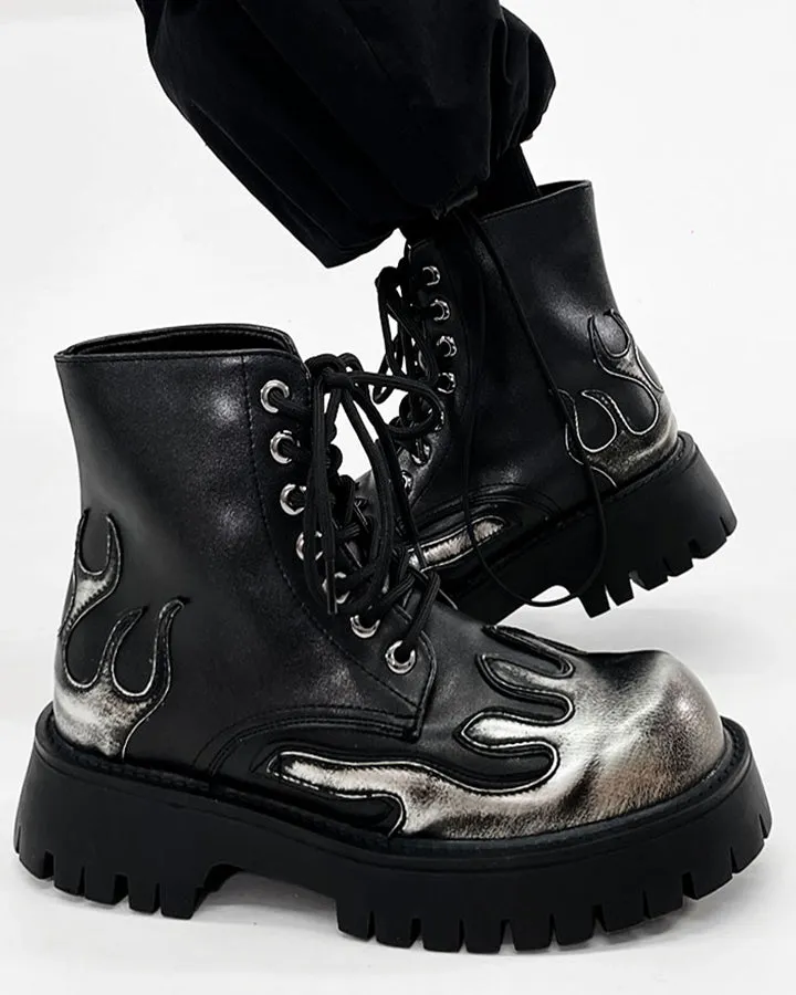 Punk Flame Platform Ankle Boots