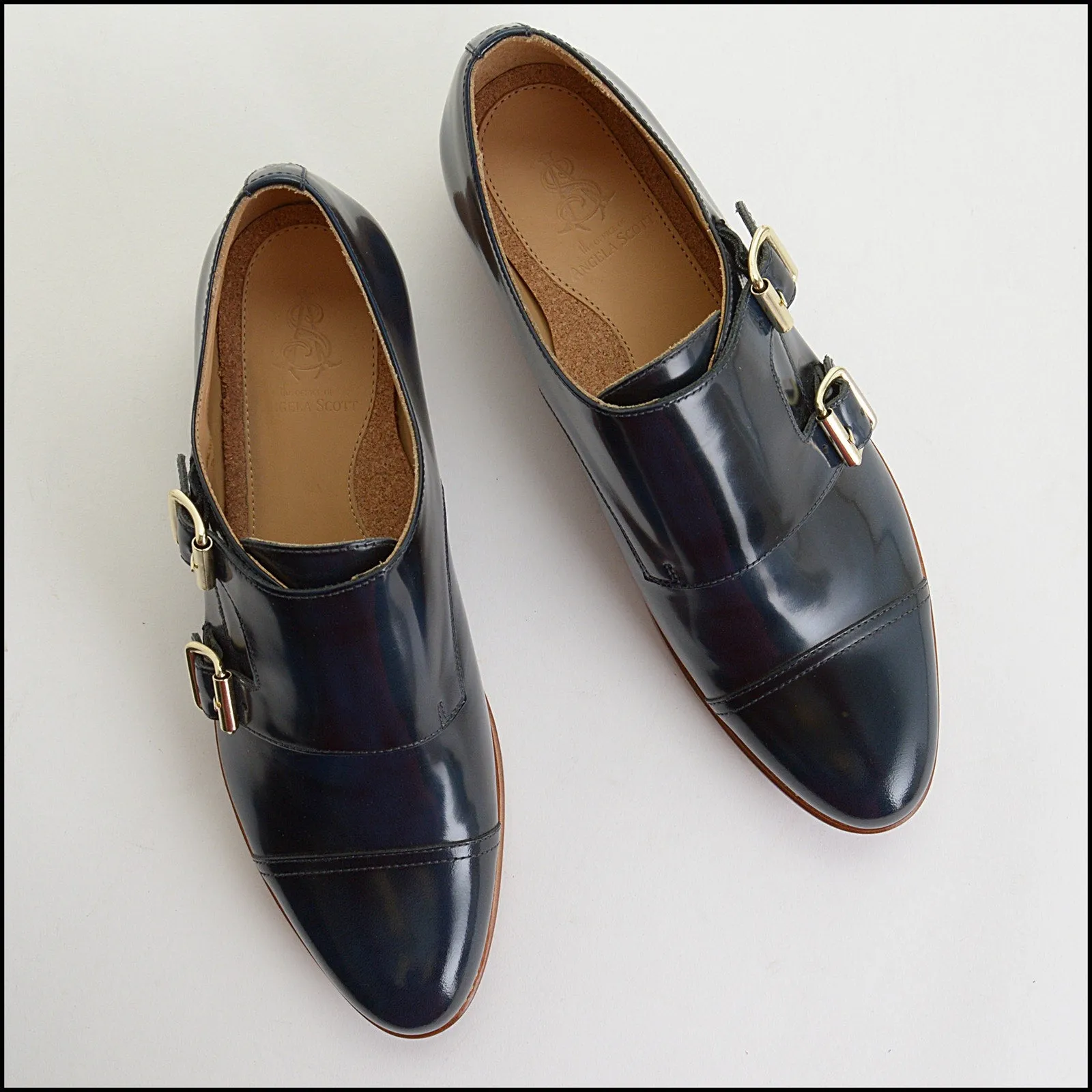 RDC14316 Authentic THE OFFICE OF ANGELA SCOTT Dark Navy Blue Monk Loafers Size 8