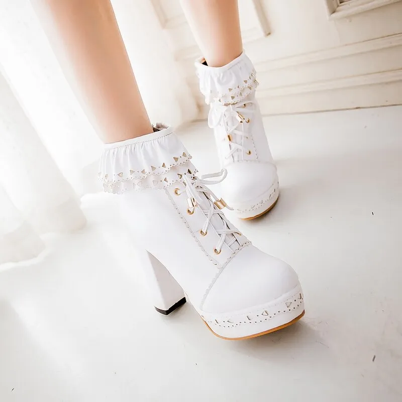 Round Toe Lace Up Ankle Boots