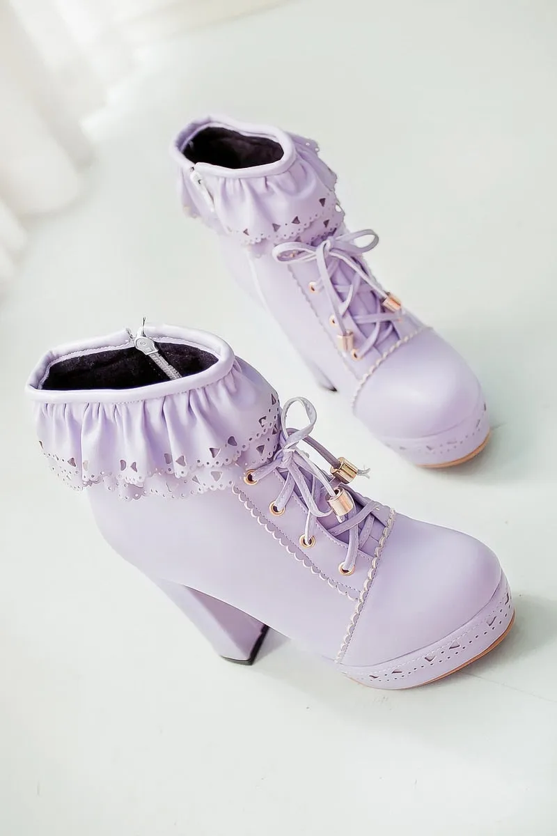 Round Toe Lace Up Ankle Boots