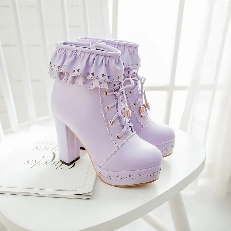 Round Toe Lace Up Ankle Boots