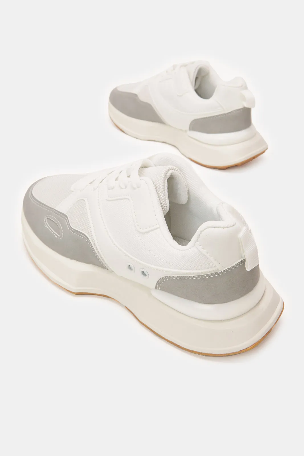 Senior Boys White Material Block Sneakers