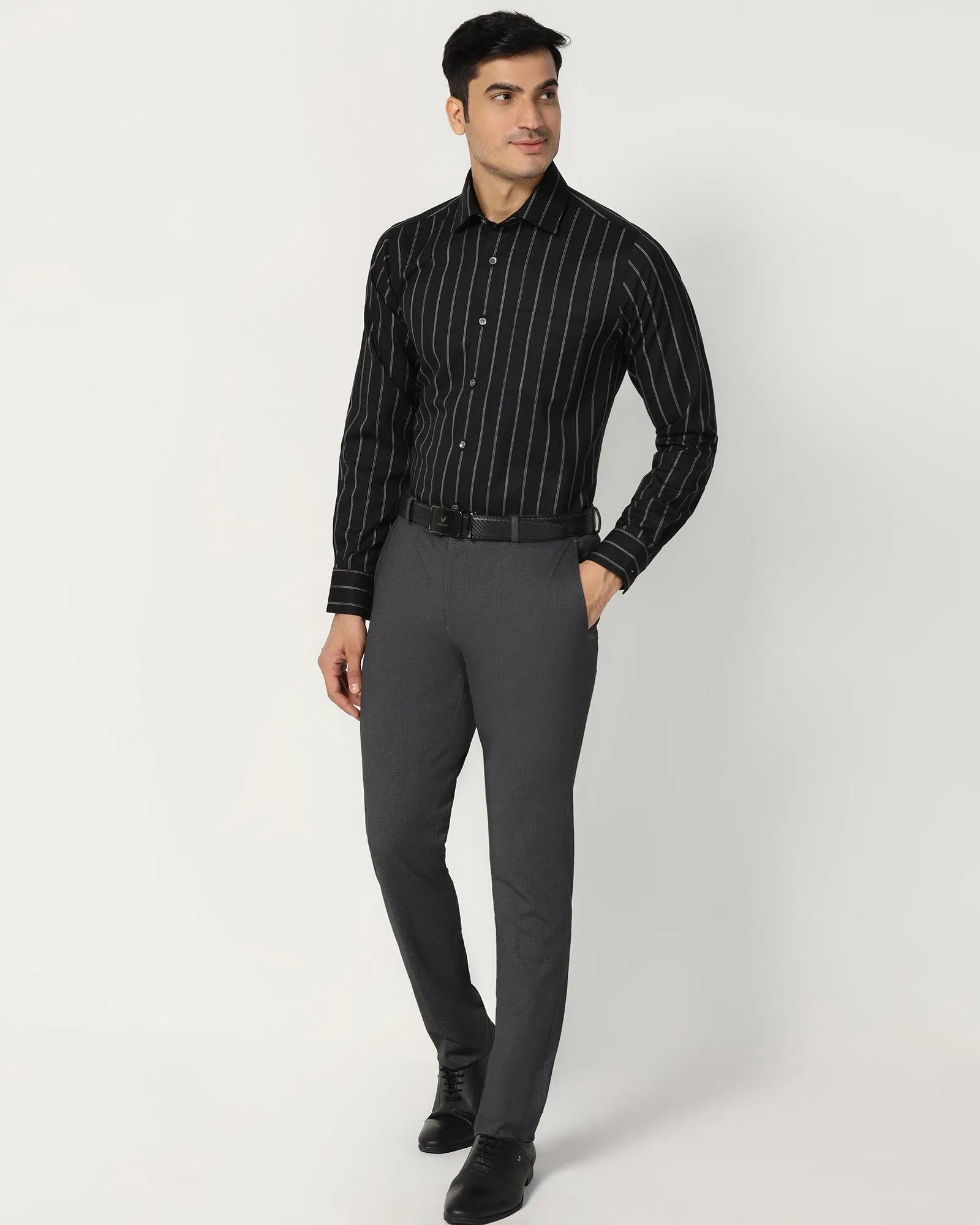 Slim Fit B-91 Formal Black Printed Trouser - Harrier