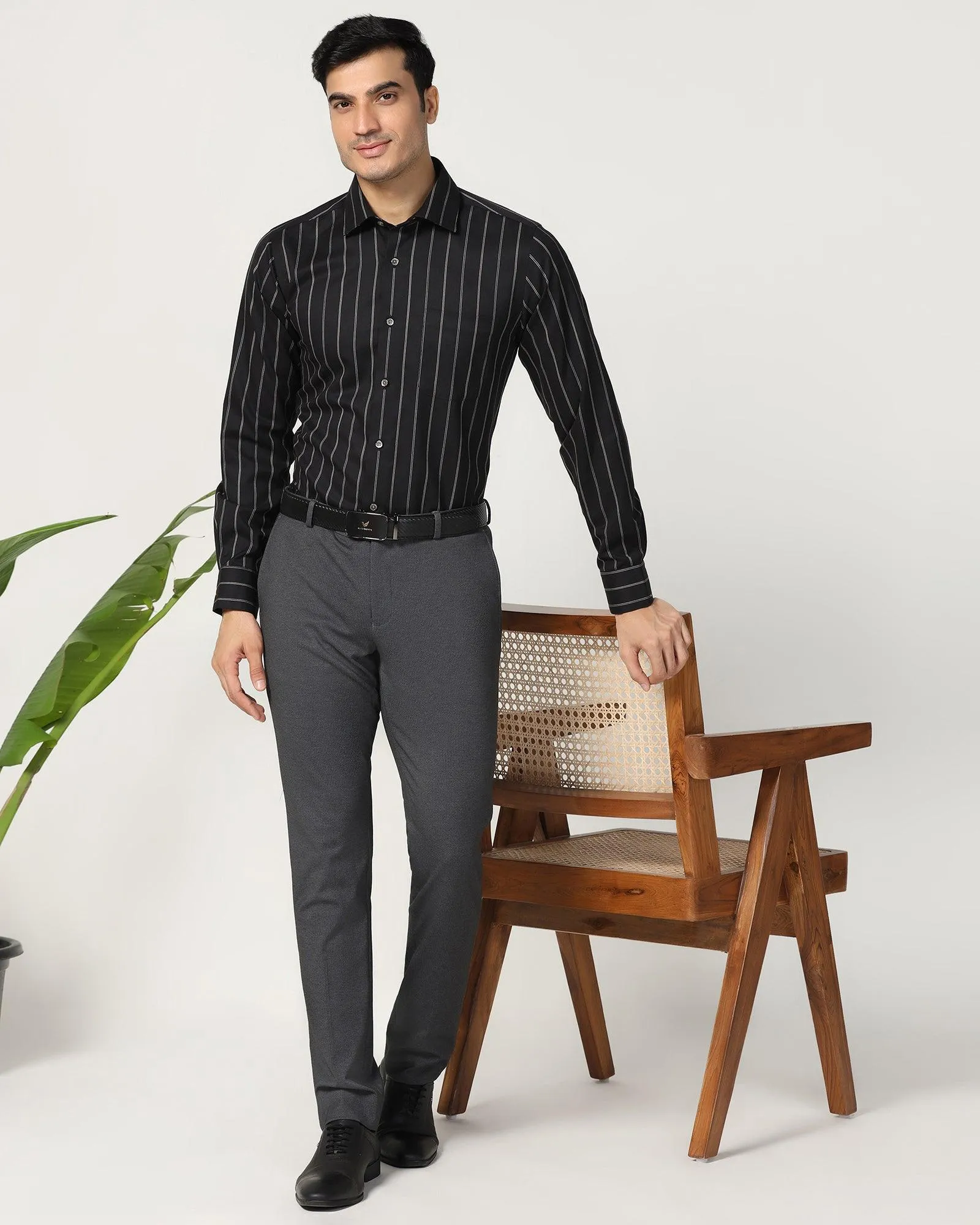 Slim Fit B-91 Formal Black Printed Trouser - Harrier