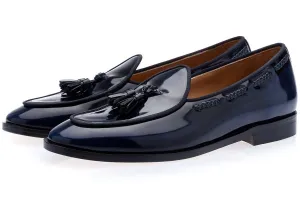 TANGERINE 8 BRUSHED NAVY BELGIAN LOAFERS